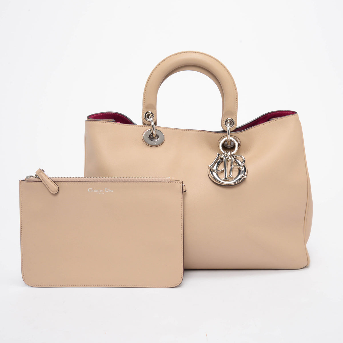 Dior Taupe & Magenta Smooth Calf Large Diorissimo Tote