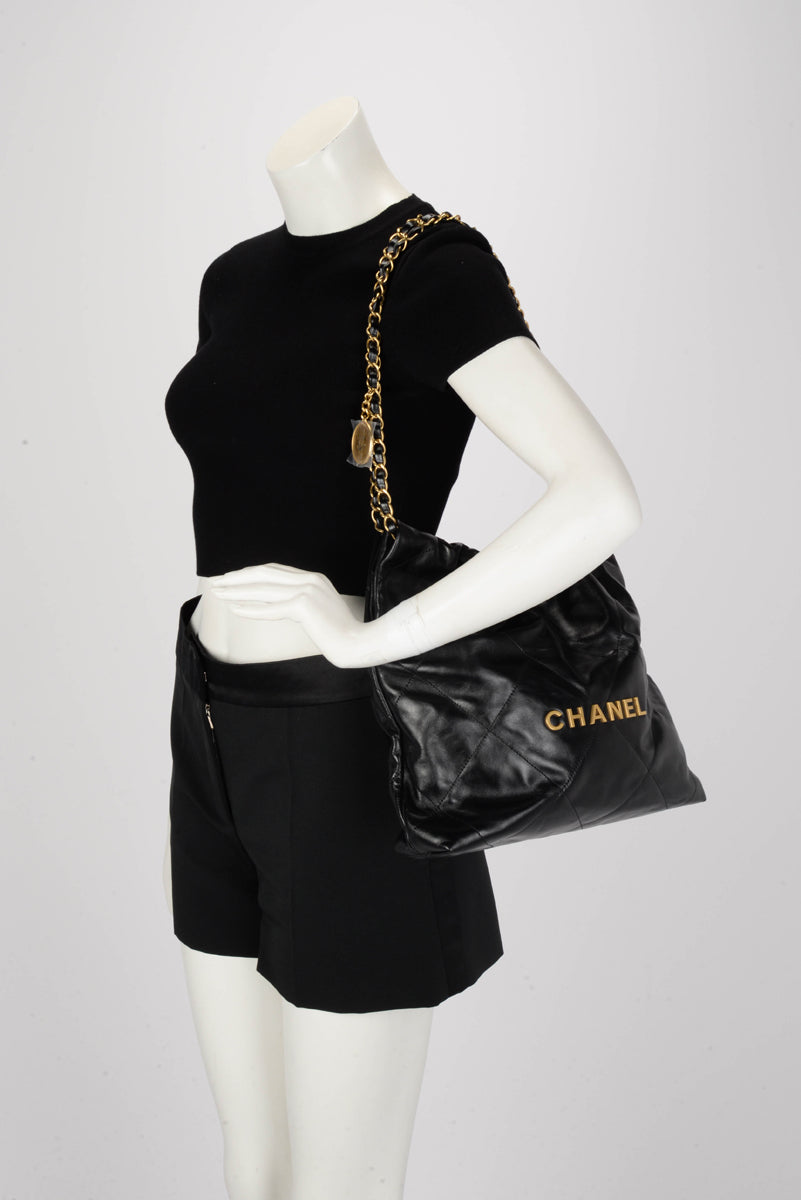 Chanel Black Shiny Calfskin Small 22 Bag