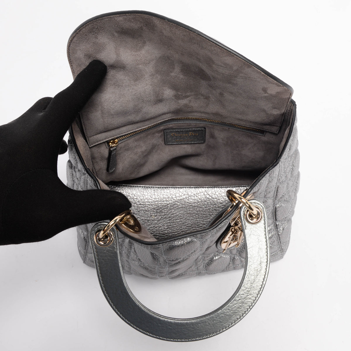 Dior Silver Cannage Calfskin Medium Supple Lady Dior