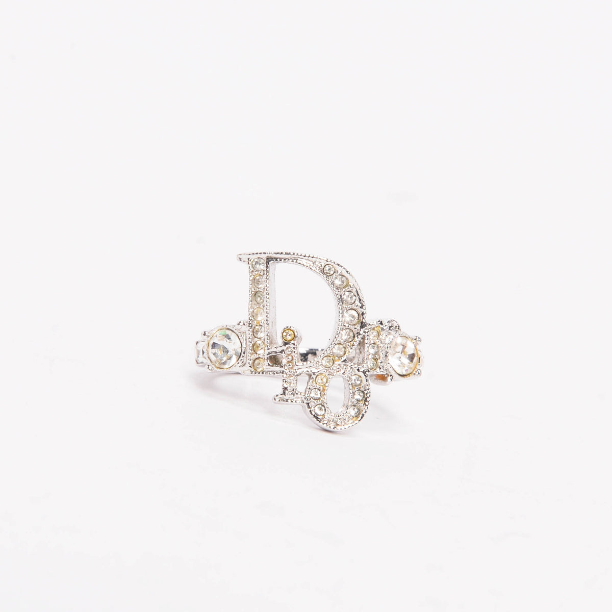 Dior Silver Crystal Logo Ring
