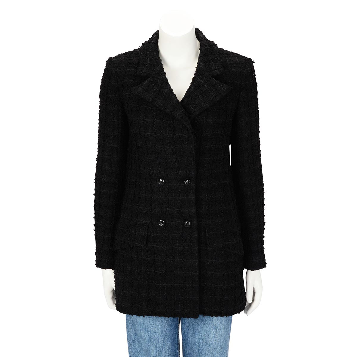 Chanel Black Fantasy Tweed D.B. Jacket FR 34
