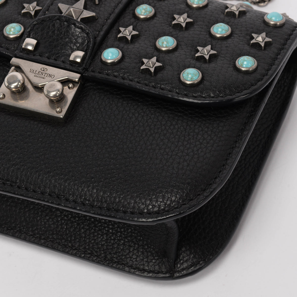 Valentino Black Star Studded Lock Flap Shoulder Bag