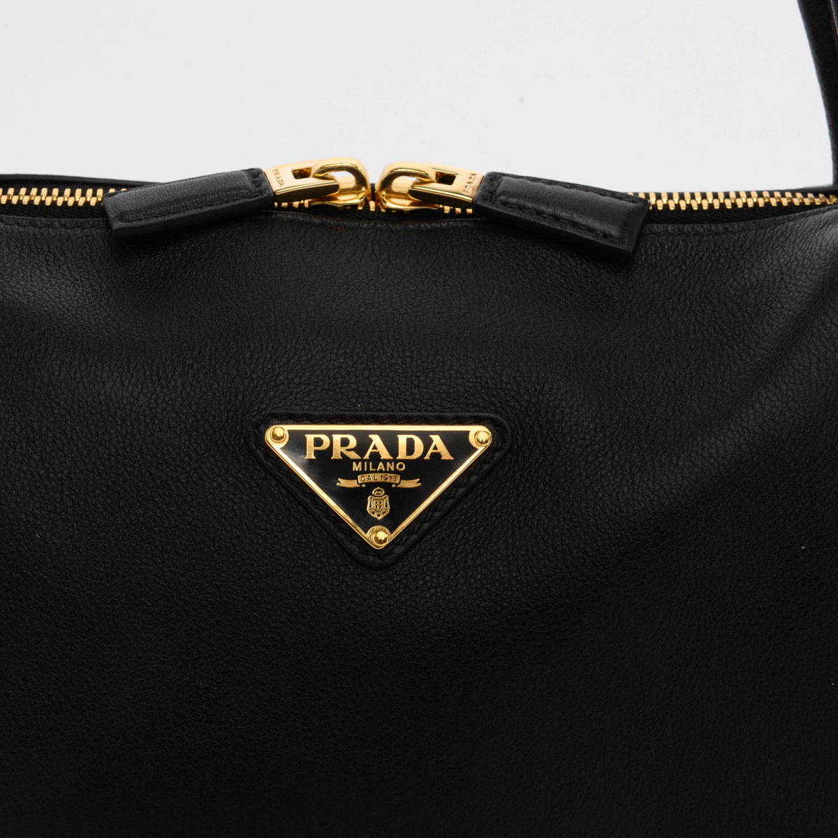 Prada Black Soft Grain Calfskin Medium Shoulder Bag