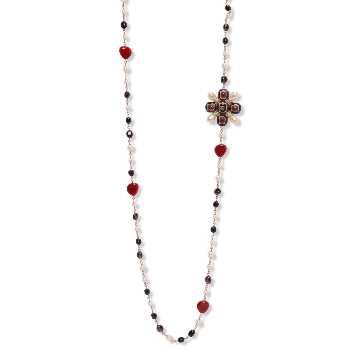 Chanel Red & Black Gripoix Long Pearl Necklace