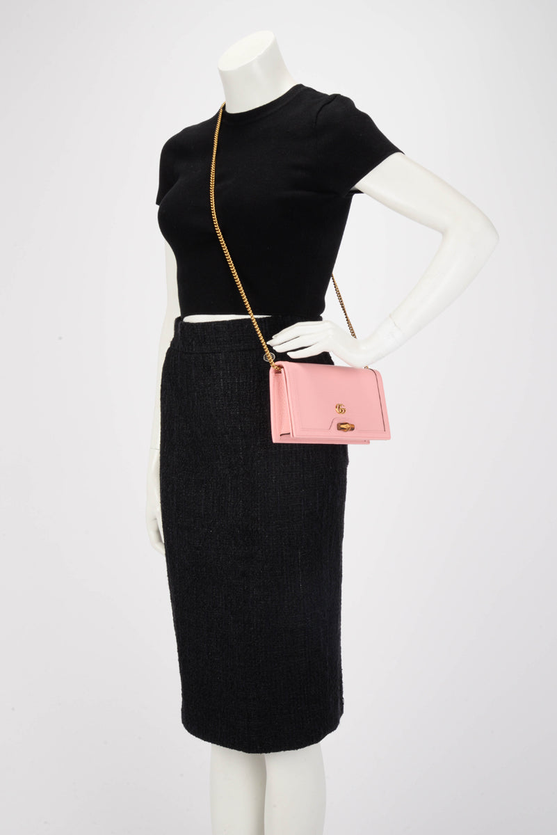 Gucci Pink Grained Leather Mini Diana Chain Bag