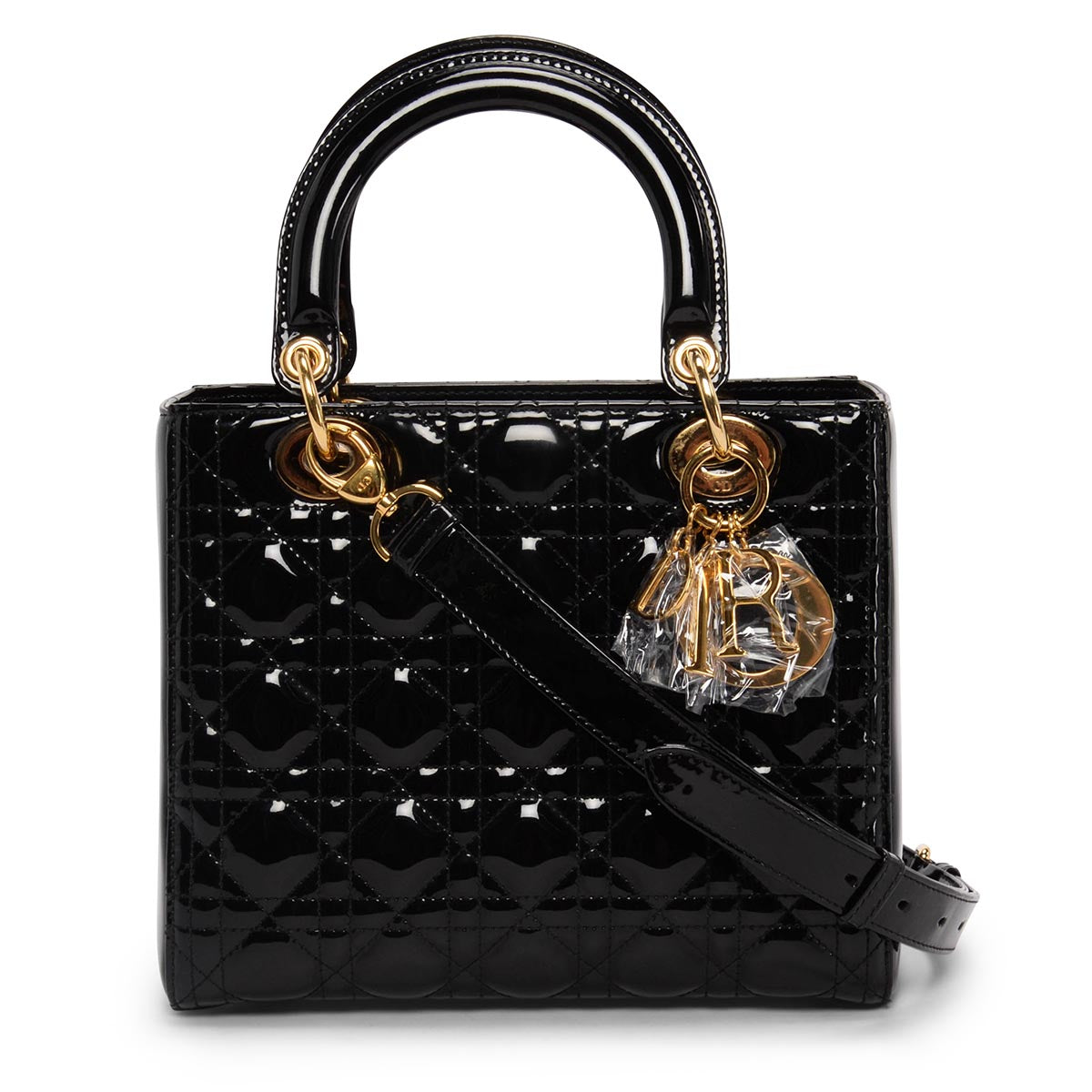 Dior Black Patent Cannage Medium Lady Dior Bag