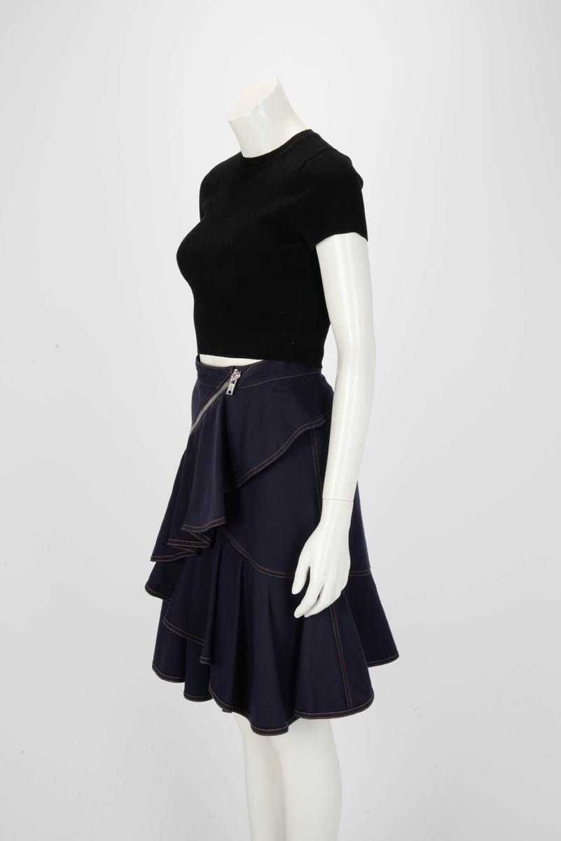 Givenchy Navy Drill Ruffle Skirt FR 36