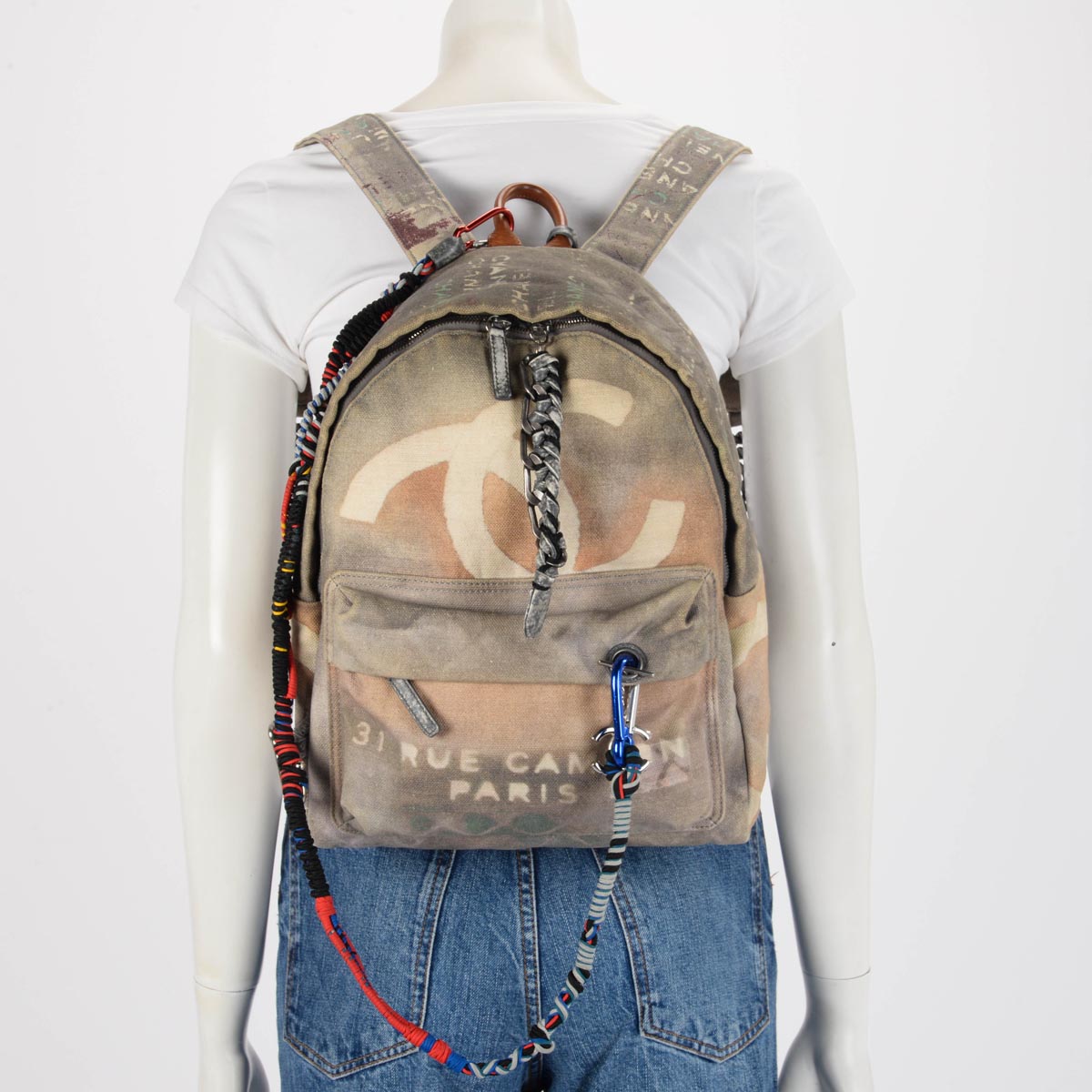 Chanel Grey Graffiti Canvas Small Art School Backpack