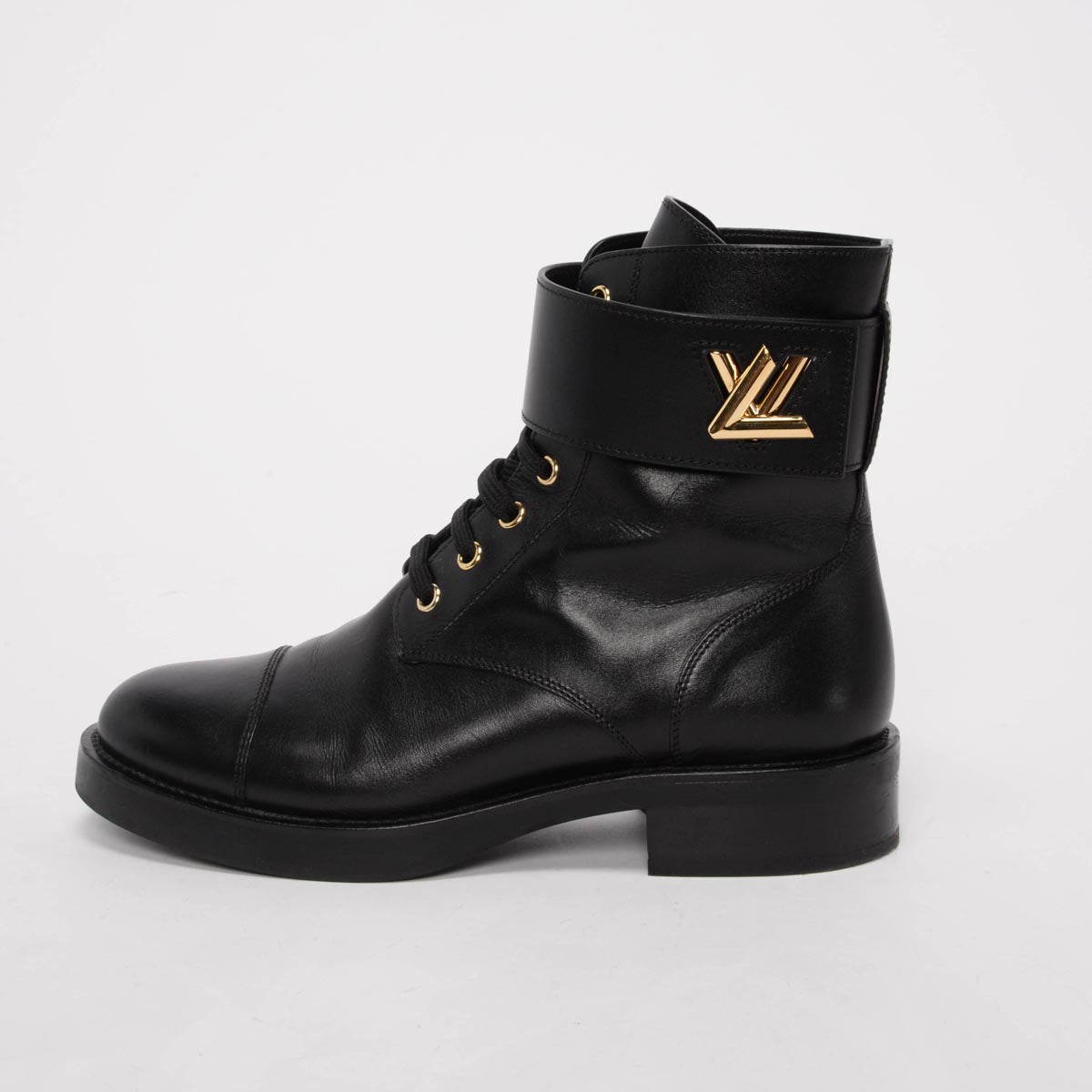 Louis Vuitton Black Calfskin Wonderland Flat Ranger Boots 38.5