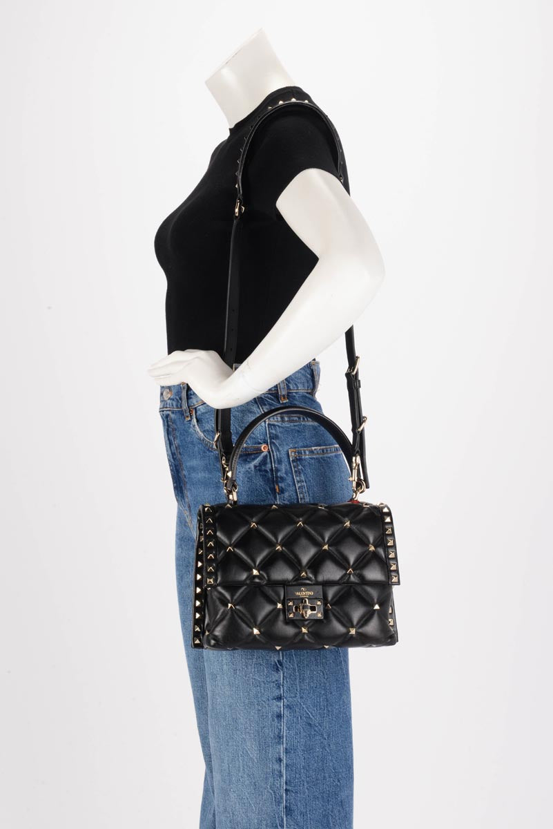Valentino Black Lambskin Candystud Top Handle Bag