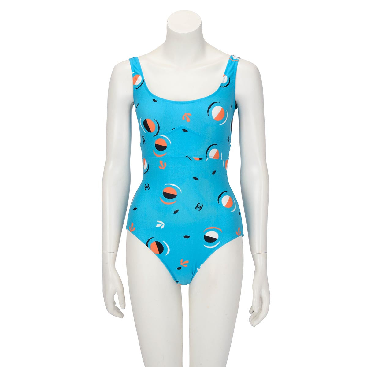 Chanel Blue Nylon 1997 CC One Piece Swimsuit FR 36