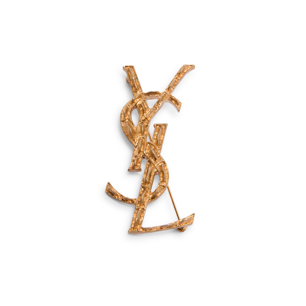 Saint Laurent Aged Gold Cassandre Crocodile Brooch