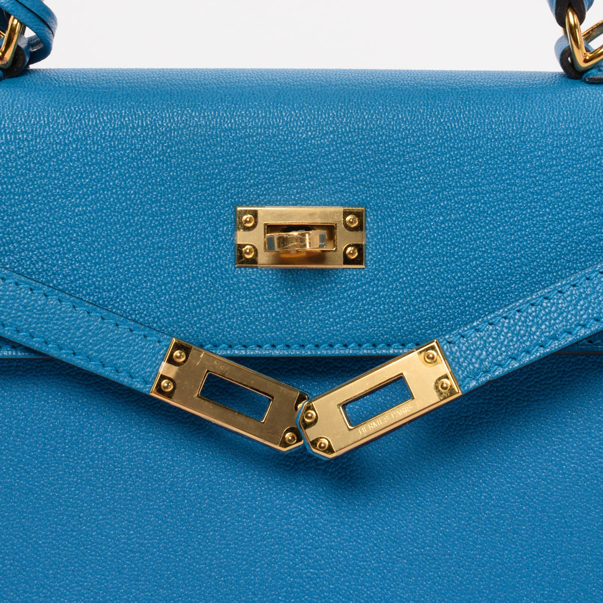 Hermes Blue Zanzibar Chevre Chandra Kelly 25