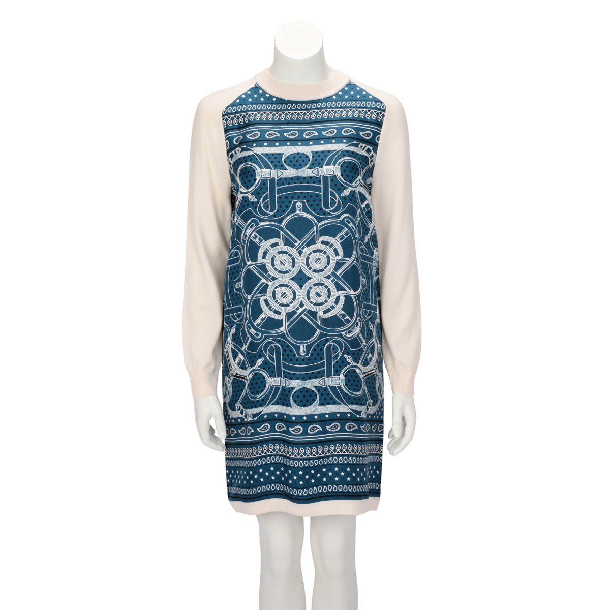 Hermes Cream Wool & Silk Eperon D’Or Bandana Dress FR 36