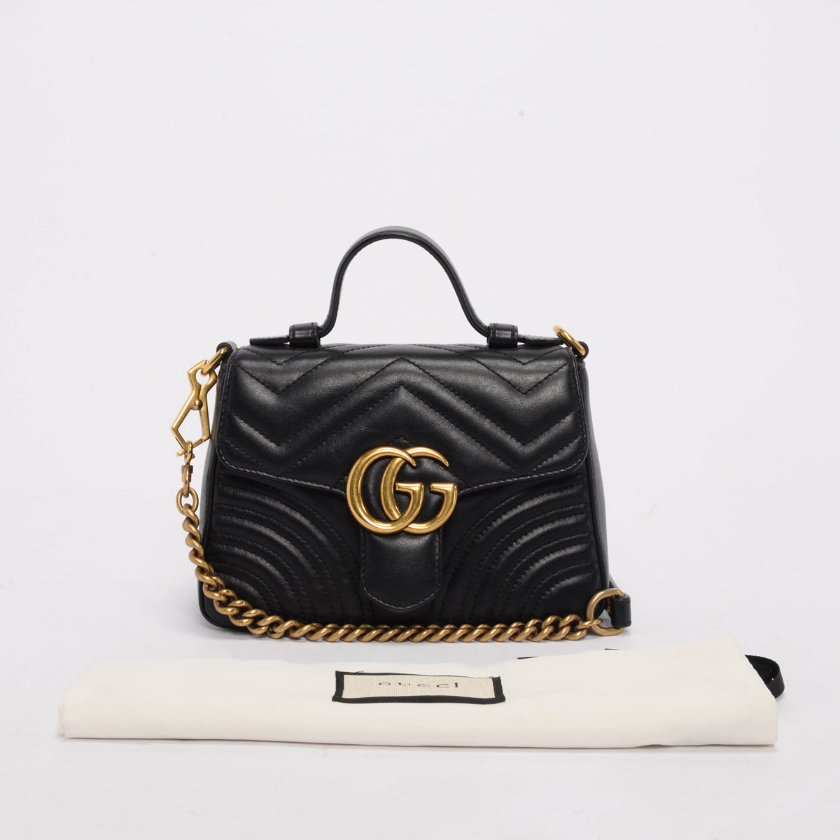 Gucci Black Matelasse GG Marmont Mini Top Handle Bag