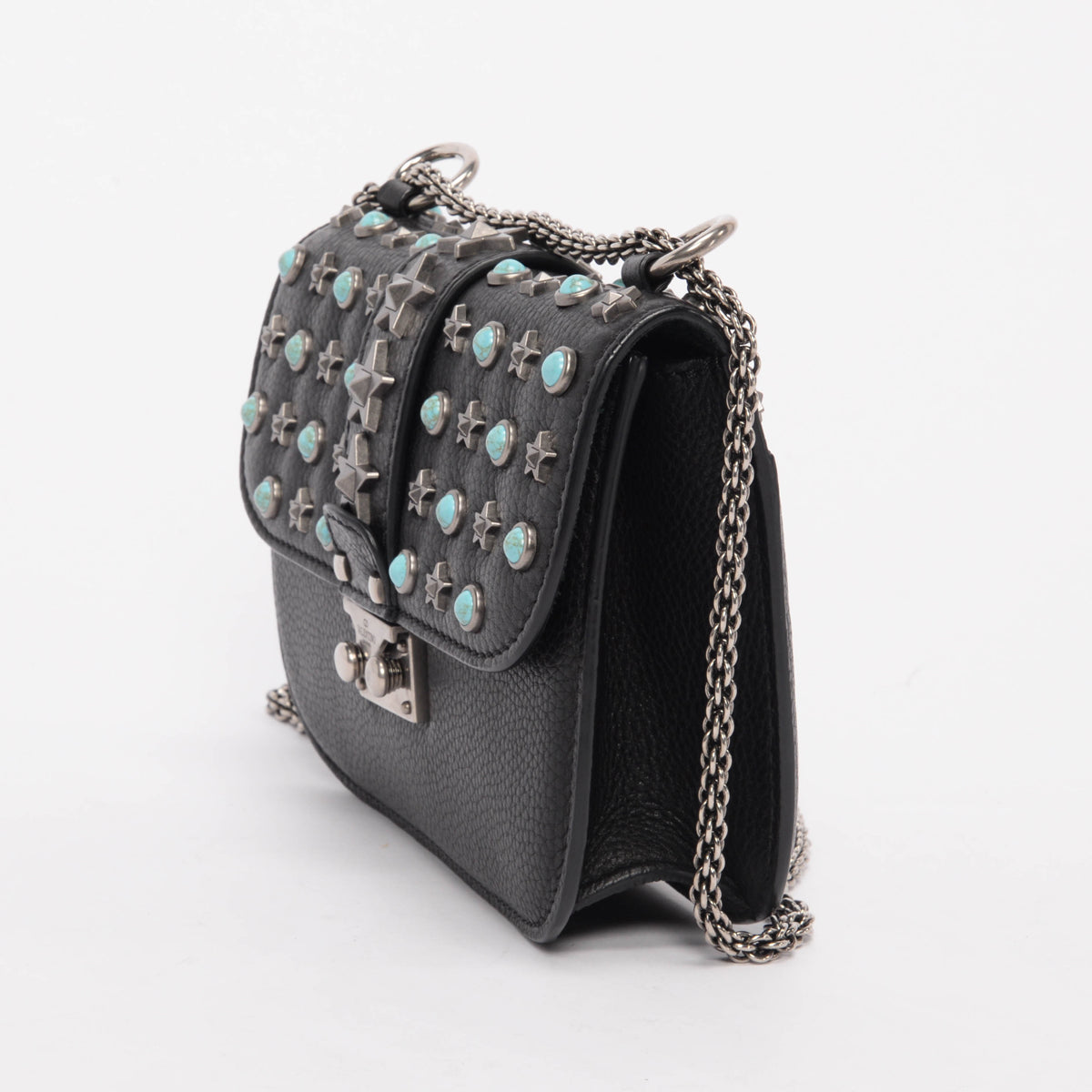 Valentino Black Star Studded Lock Flap Shoulder Bag