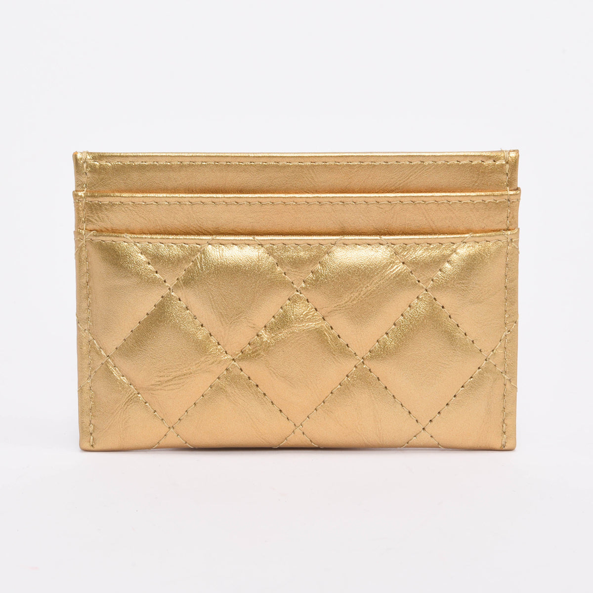 Chanel Gold Quilted Lambskin Pearl CC Card Holder