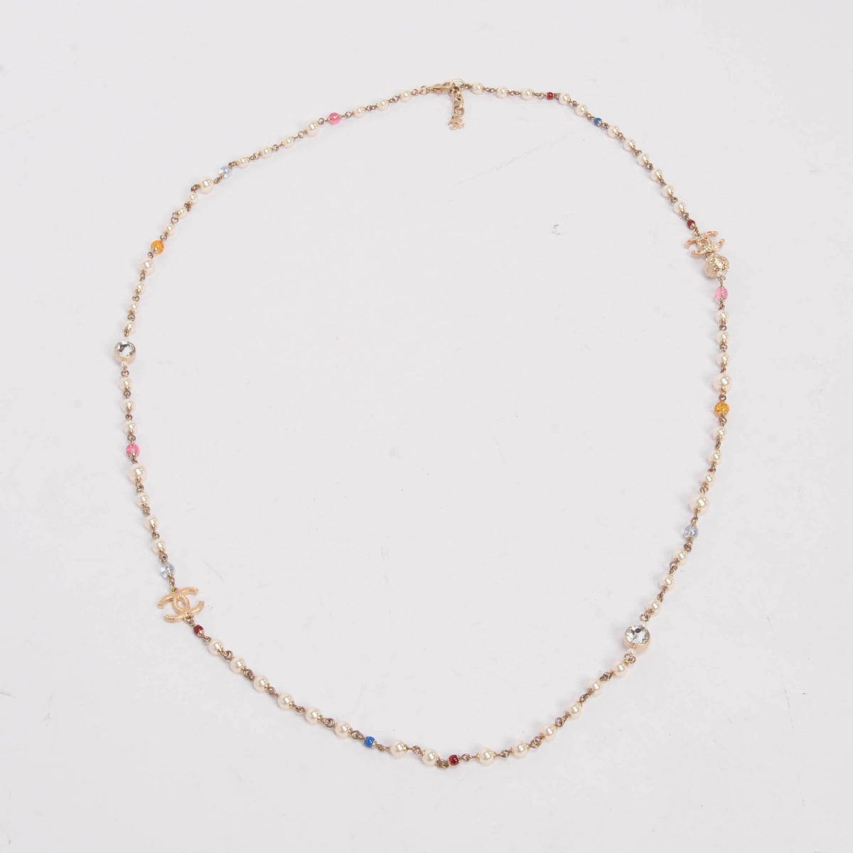 Chanel Multi Colour Crystal & Pearl Long CC Necklace