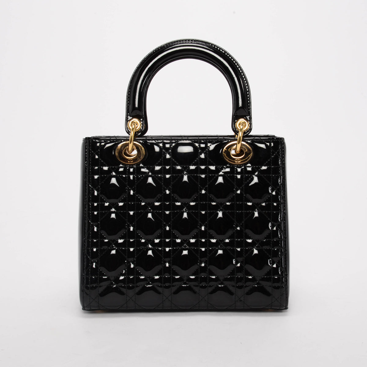 Dior Black Patent Cannage Medium Lady Dior Bag