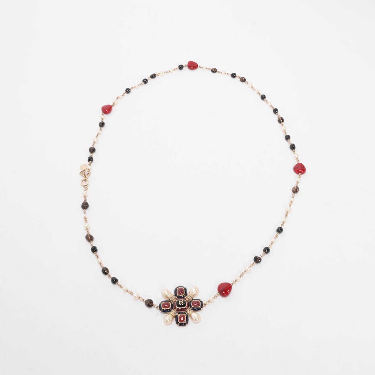 Chanel Red & Black Gripoix Long Pearl Necklace