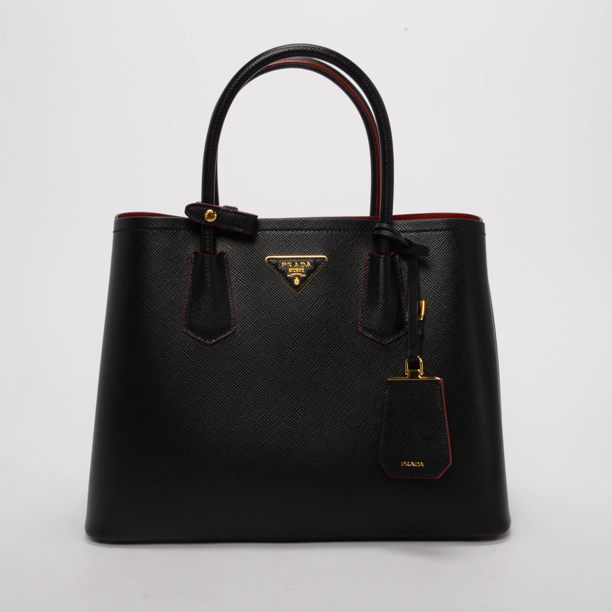 Prada Black & Red Saffiano Medium Double Tote