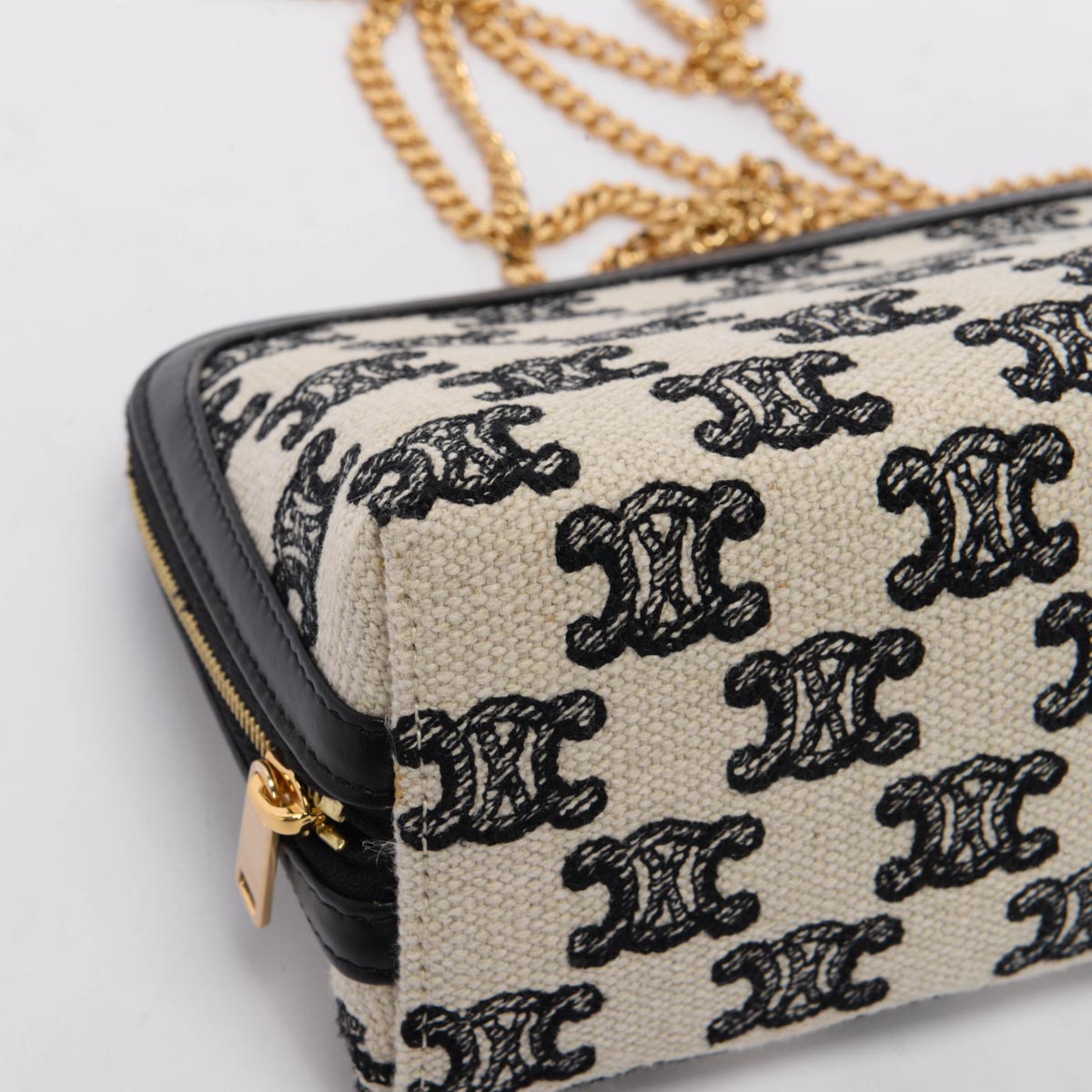 Celine Black Triomphe Canvas Chain Clutch