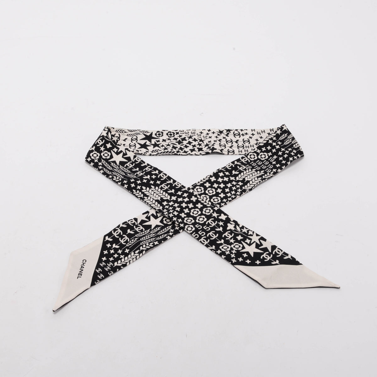 Chanel Black & White Printed Silk CC Slim Bandeau