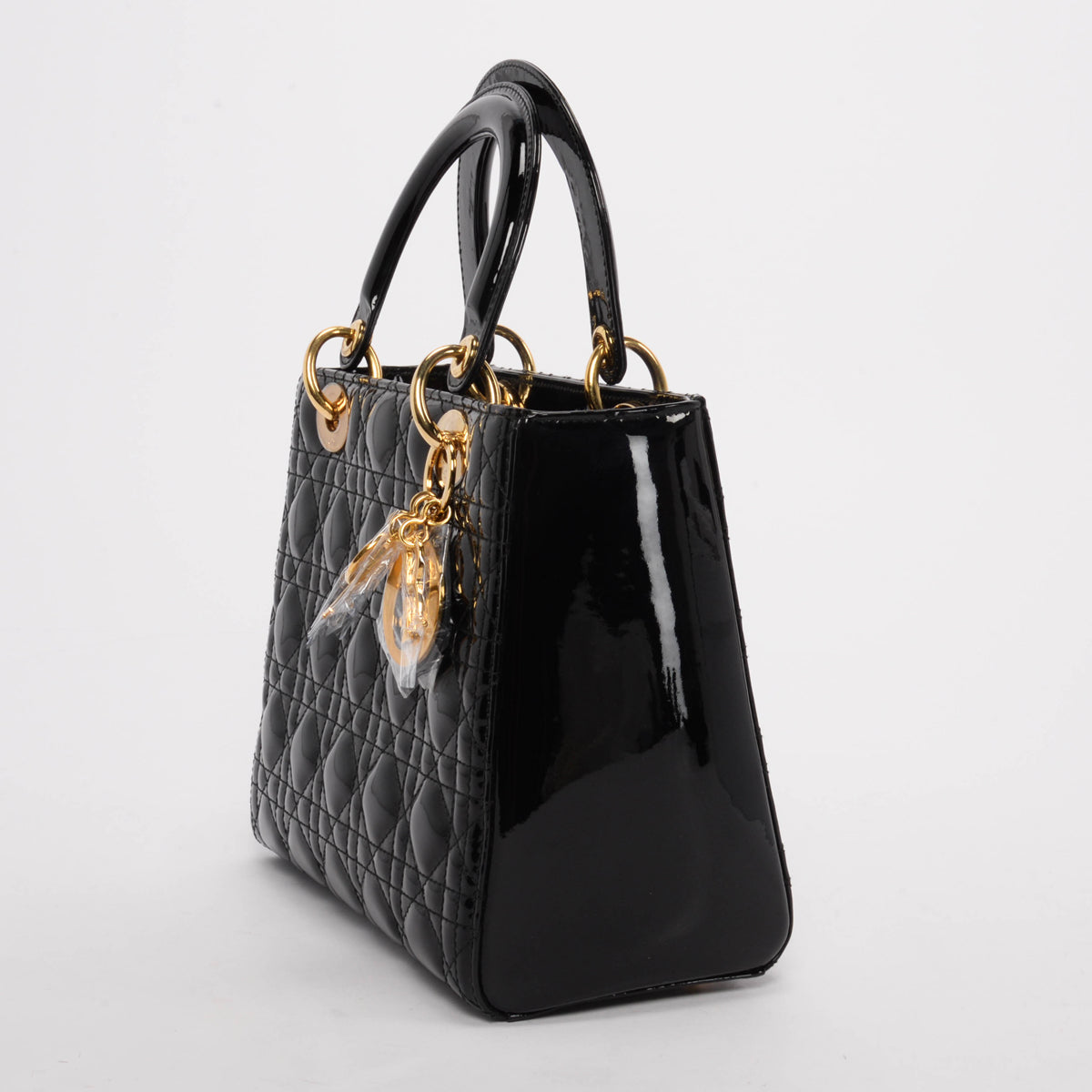Dior Black Patent Cannage Medium Lady Dior Bag