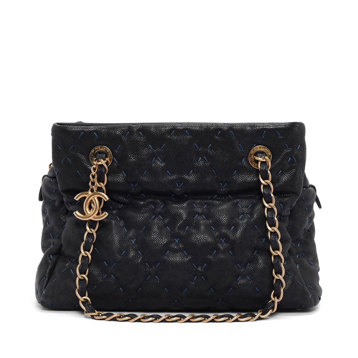 Chanel Navy Caviar Leather Wild Stitch Shoulder Bag