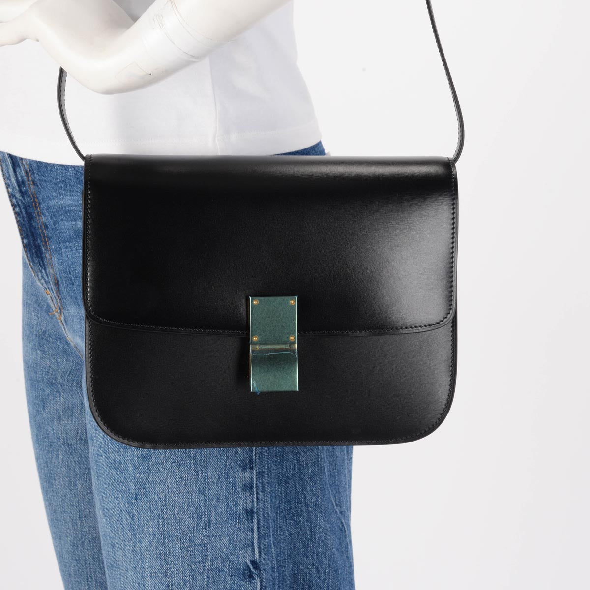 Celine Black Liege Calfskin Medium Classic Box Bag