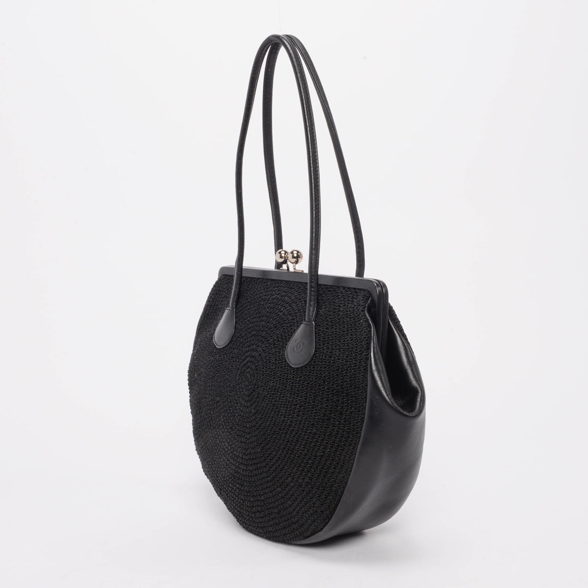 Chanel Black Woven Kiss Lock Shoulder Bag