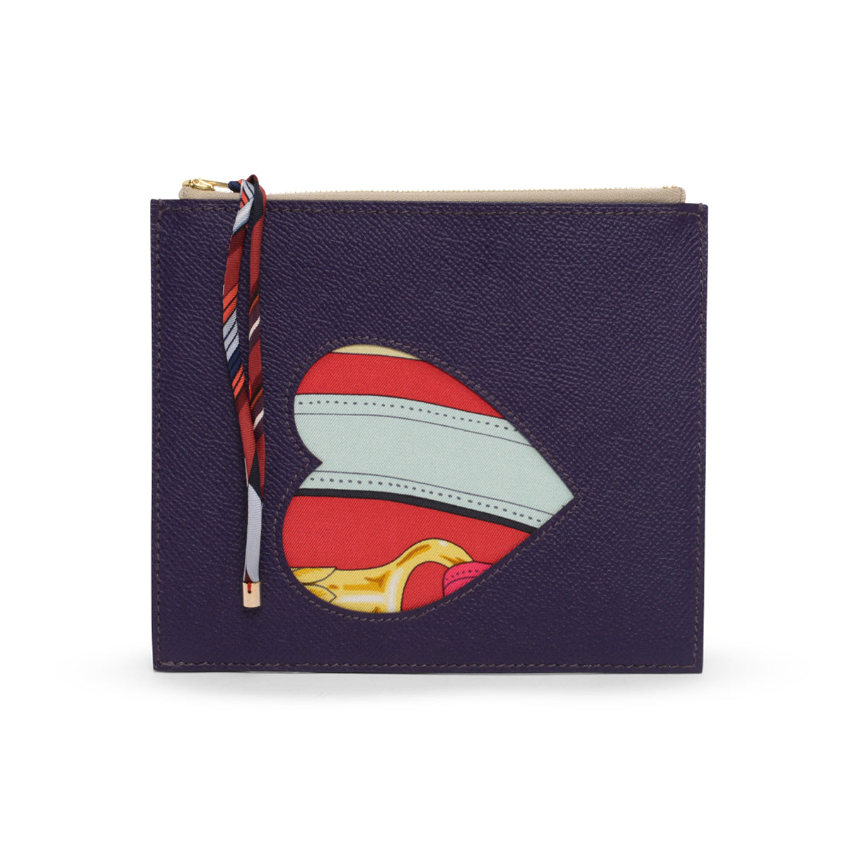 Hermes Calfskin & Silk Heart Petit H Flat Case