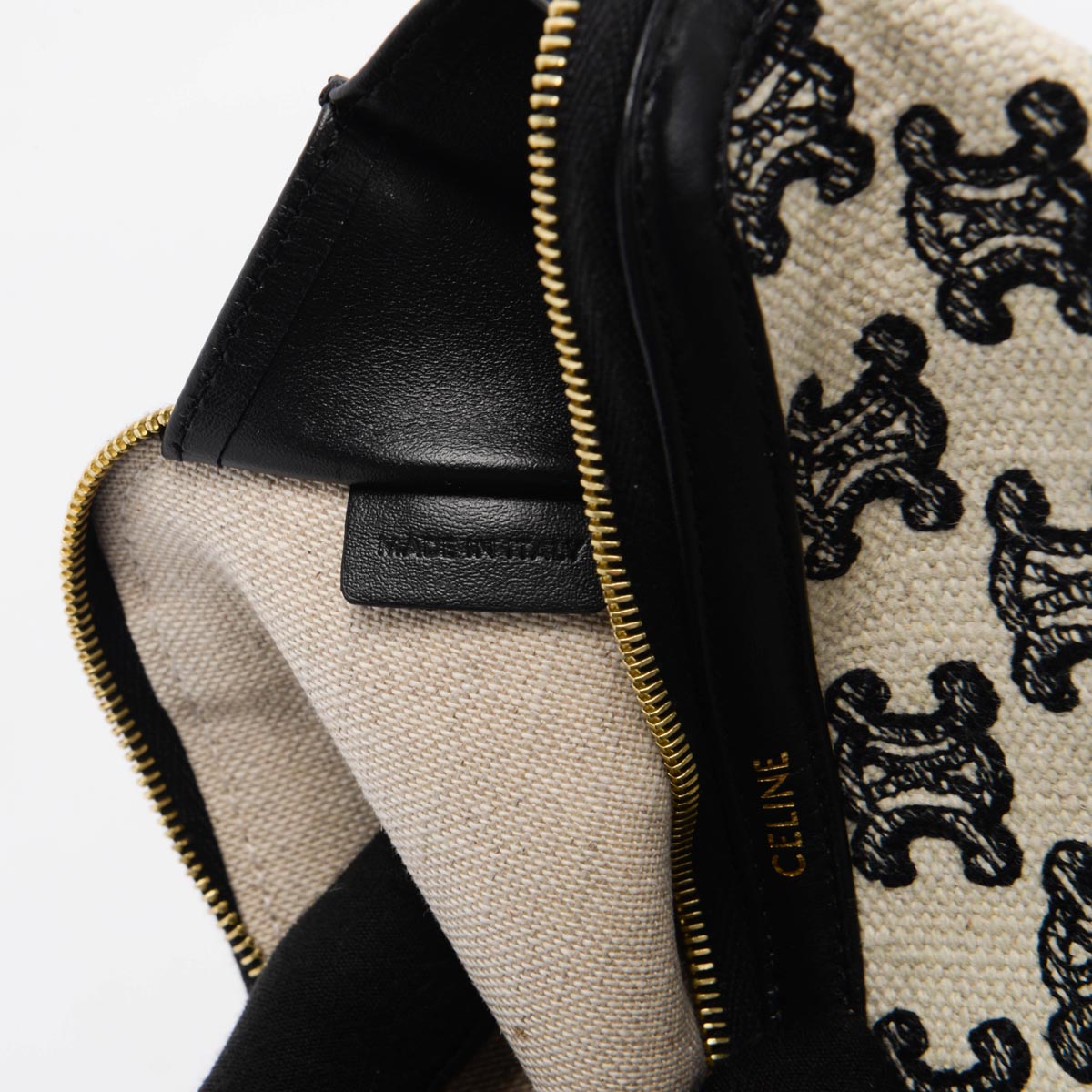 Celine Black Triomphe Canvas Chain Clutch