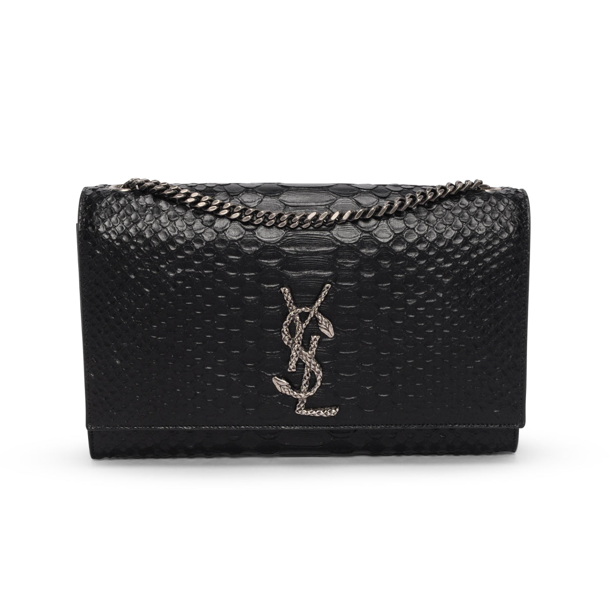 Saint Laurent Black Python Embossed Medium Kate Chain Bag