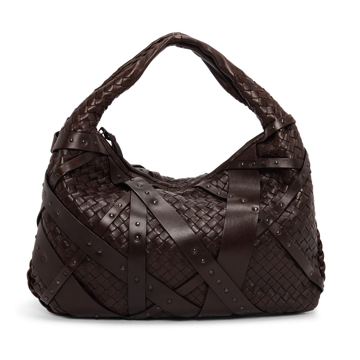 Bottega Veneta Chocolate Brown Nappa Intrecciato Studded Veneta Bag