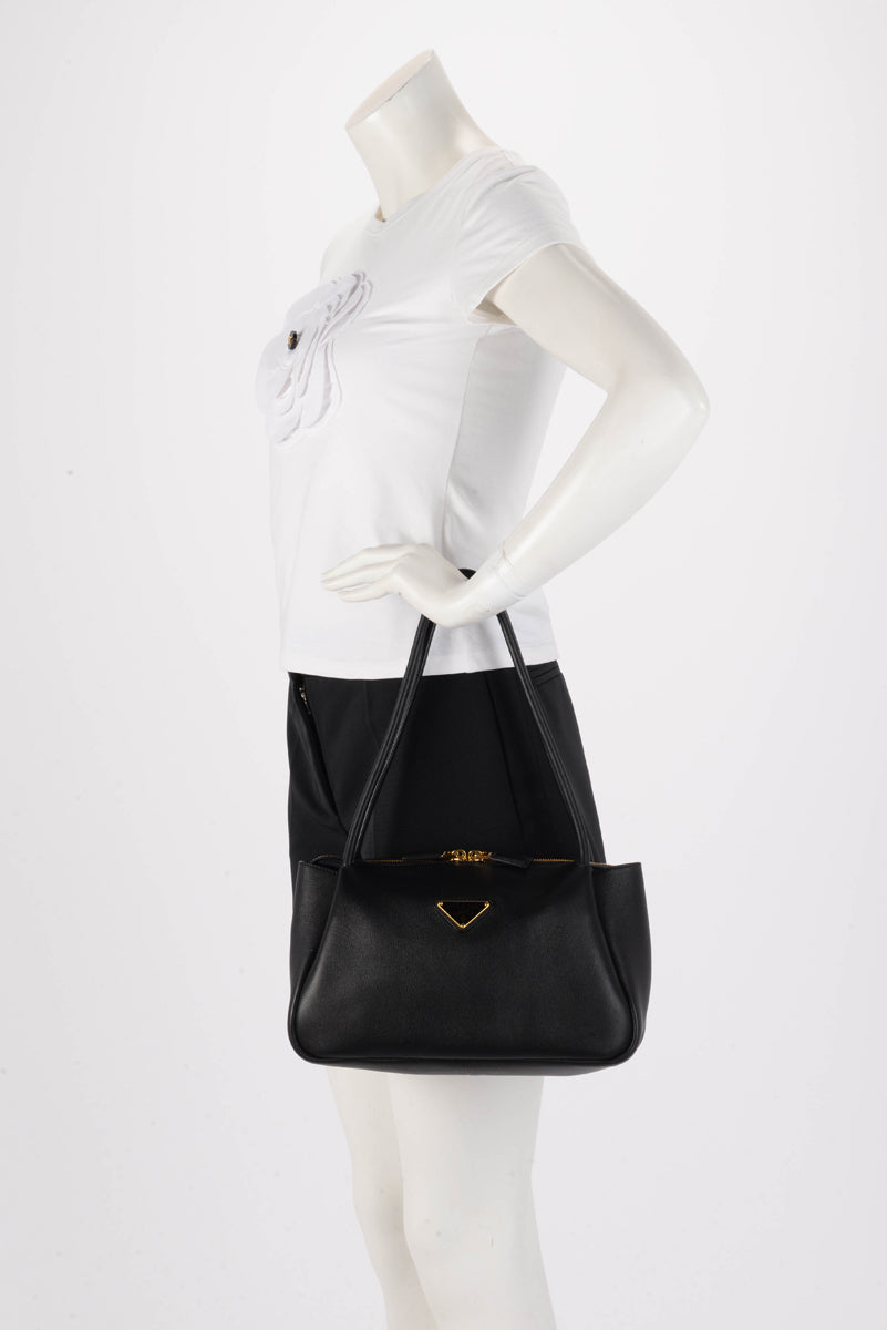 Prada Black Soft Grain Calfskin Medium Shoulder Bag