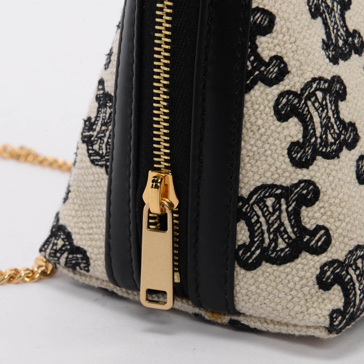 Celine Black Triomphe Canvas Chain Clutch