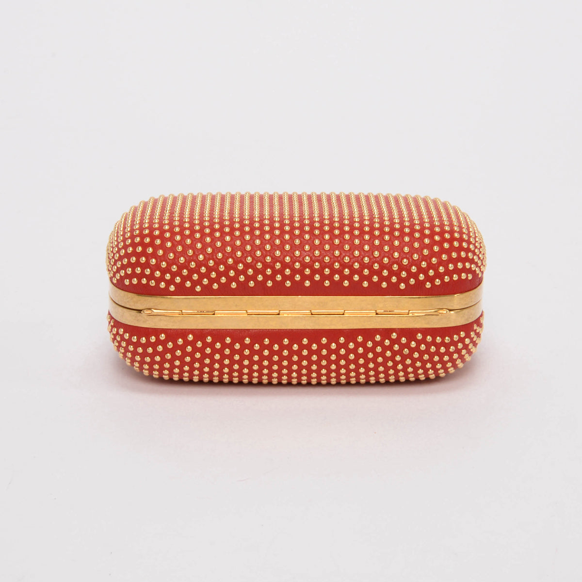 Alexander McQueen Red Studded Leather Skull Clutch + Chain