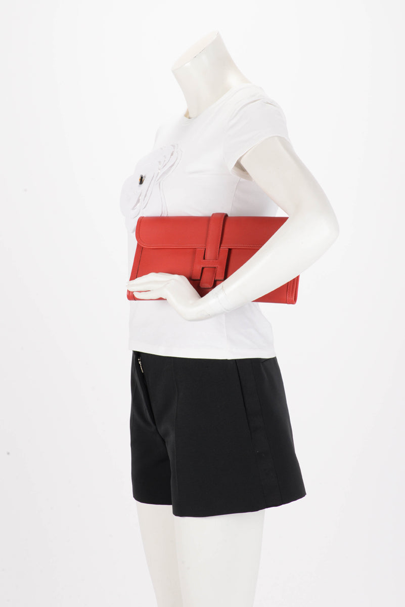 Hermes Rouge Casaque Swift Jige 29 Clutch