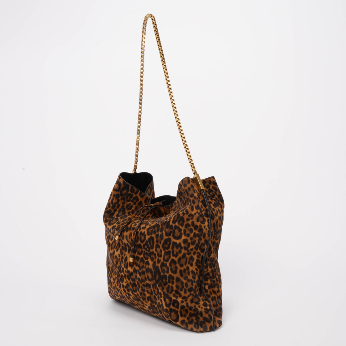Saint Laurent Leopard Print Suede Medium Suzanne Chain Hobo