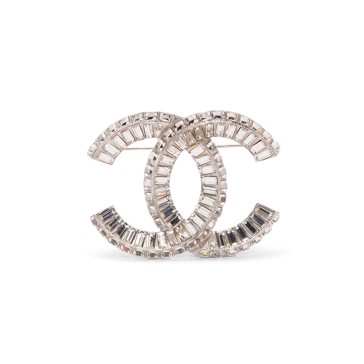 Chanel Silver Baguette Crystal CC Brooch