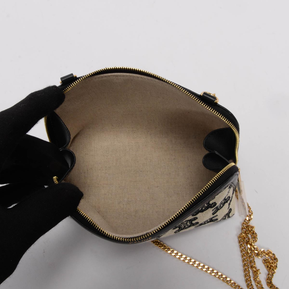 Celine Black Triomphe Canvas Chain Clutch