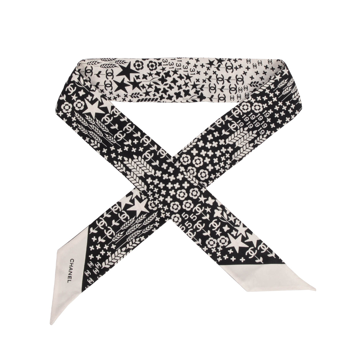 Chanel Black & White Printed Silk CC Slim Bandeau