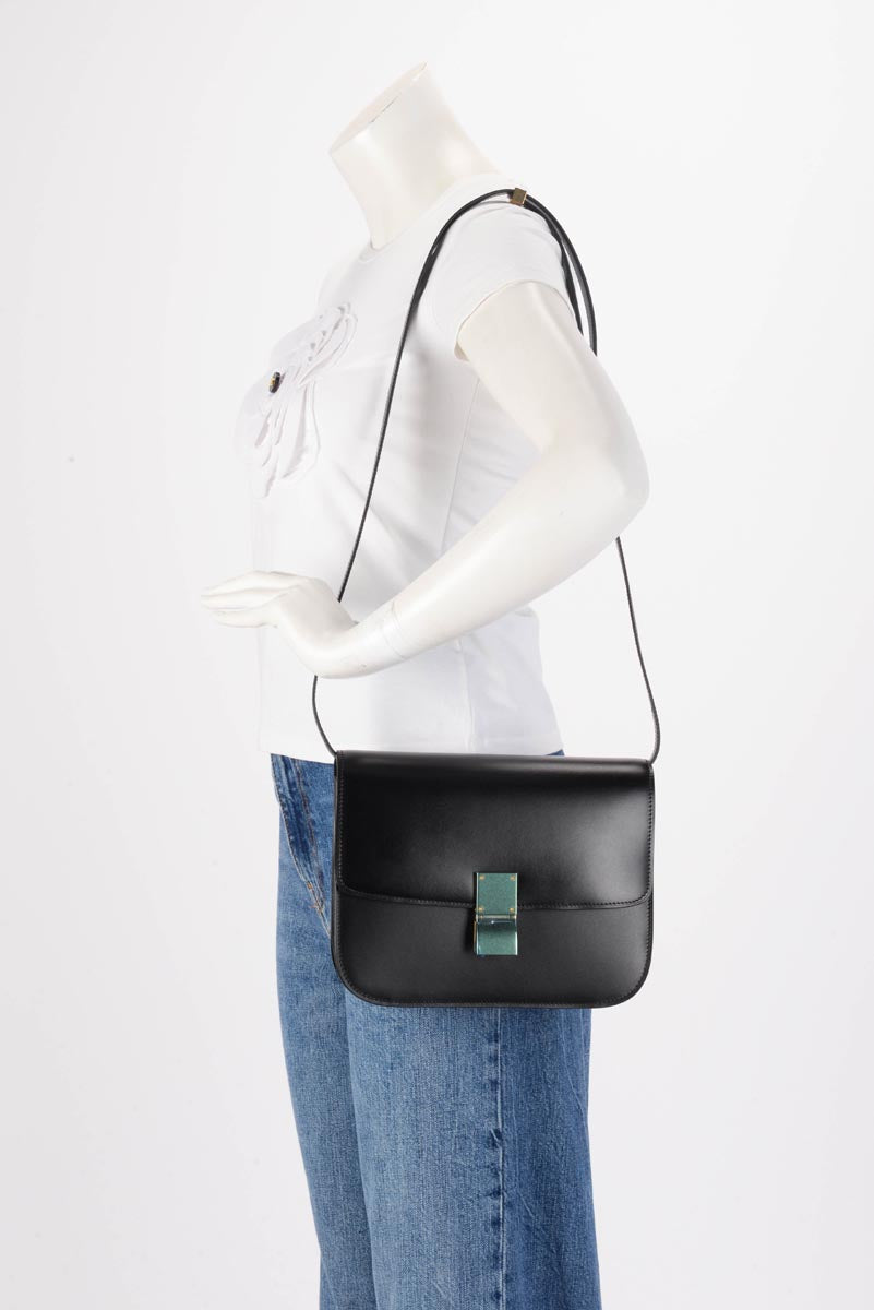 Celine Black Liege Calfskin Medium Classic Box Bag