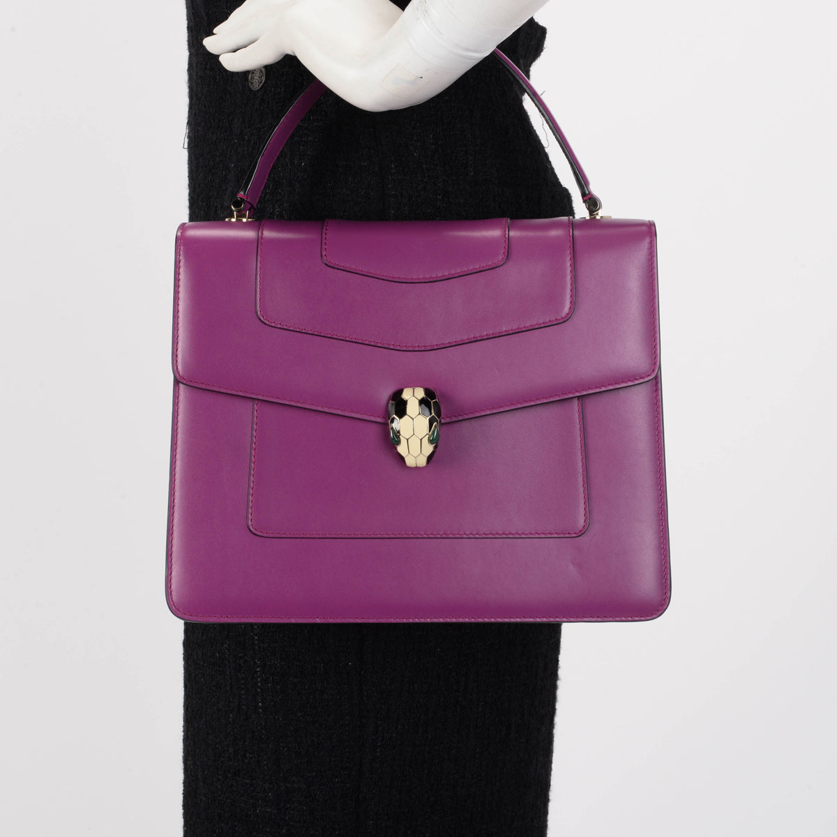 Bulgari Magenta Calfskin Serpenti Top Handle Bag