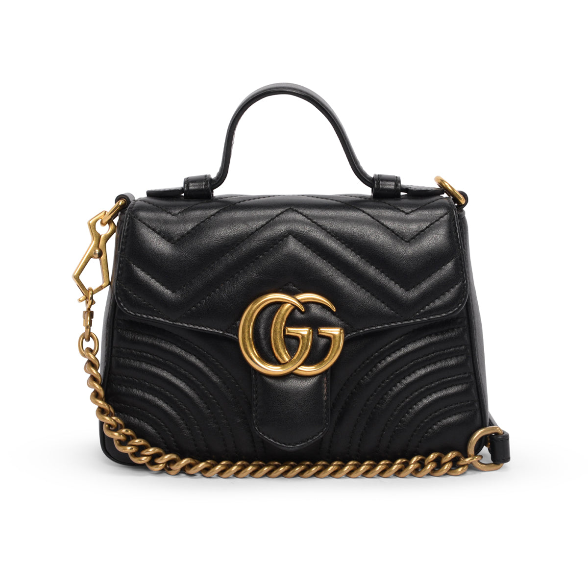 Gucci Black Matelasse GG Marmont Mini Top Handle Bag