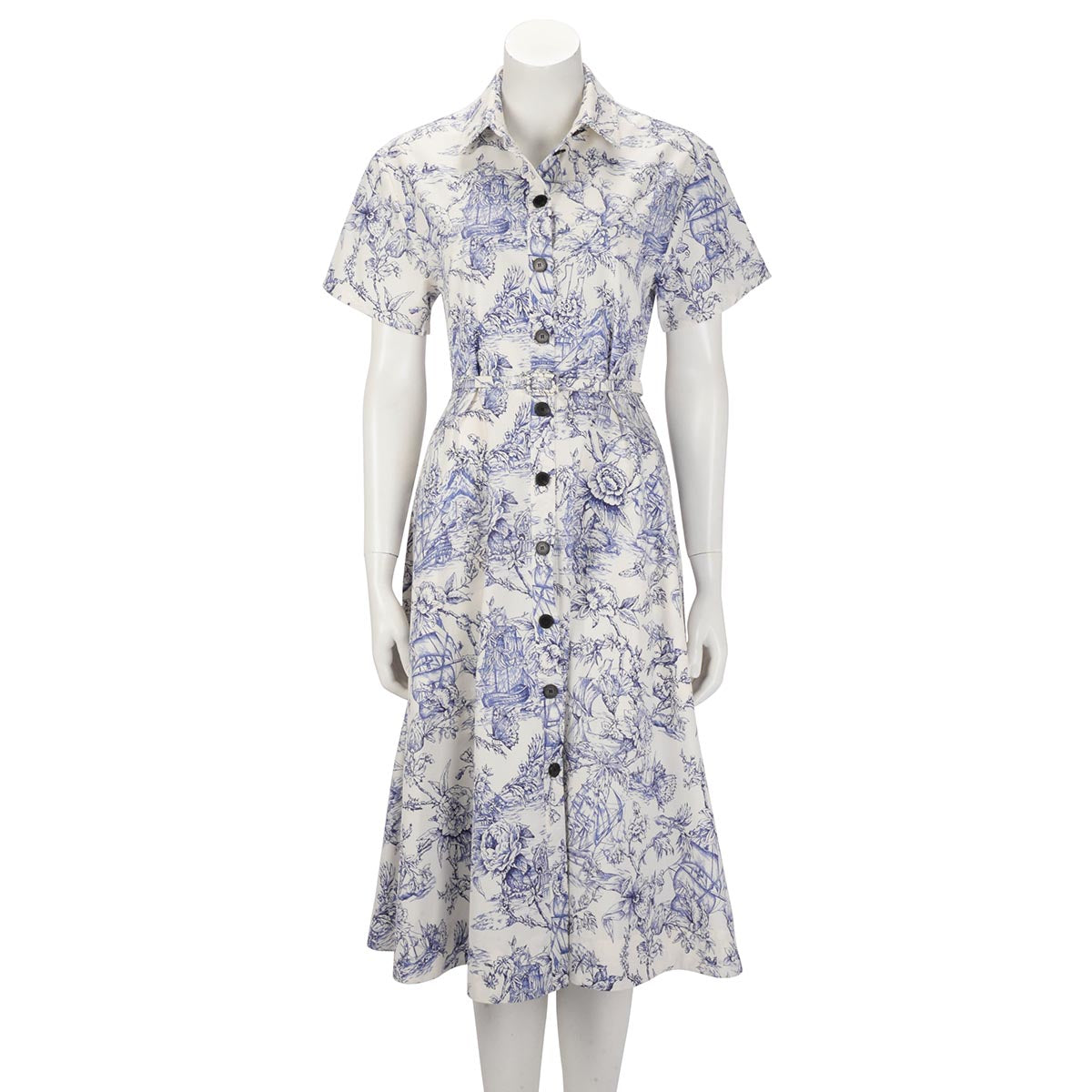 Dior Toile De Jouy Cotton & Silk Pleated Midi Shirt Dress FR 40