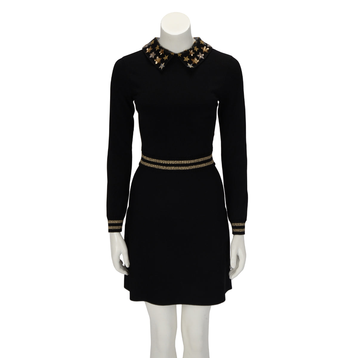Valentino Black Knit Sequin Stars Collar Dress S