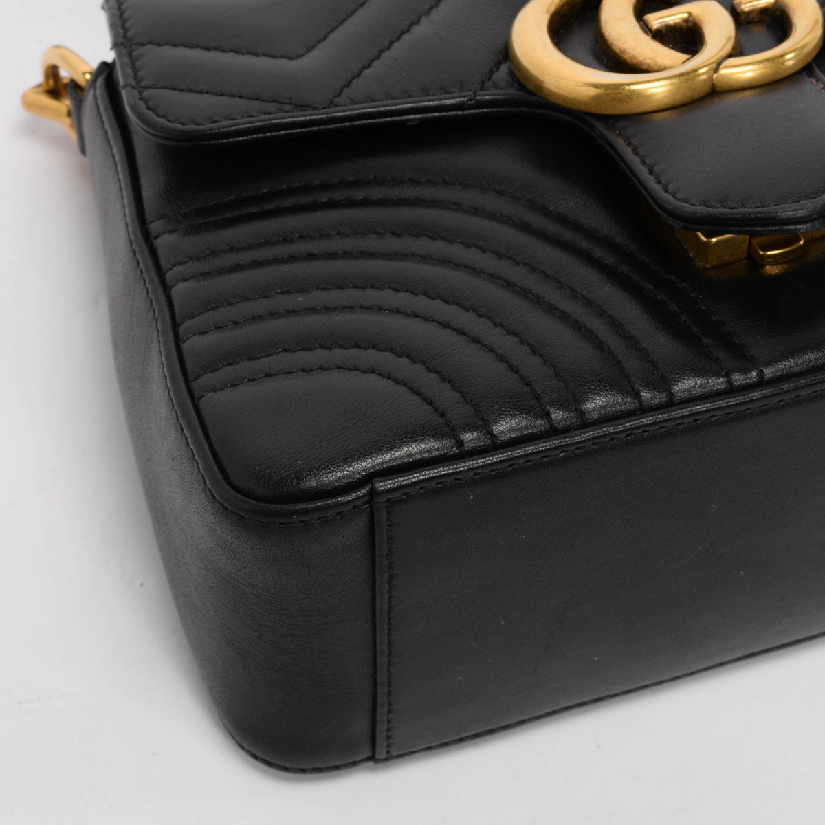 Gucci Black Matelasse GG Marmont Mini Top Handle Bag