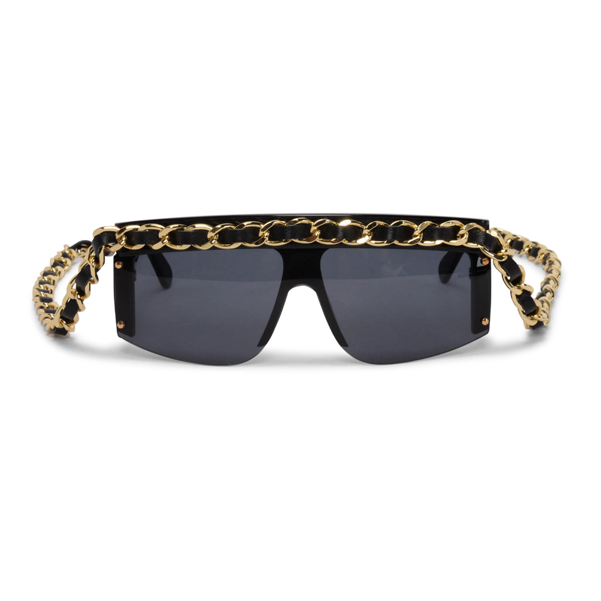Chanel Vintage Black Shield Chain Link Sunglasses